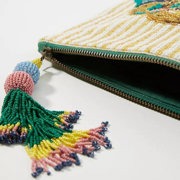 Anthropologie Purse NATHALIE LETE Pouch LEOPARD Cat Tassel BEADED Handbag NWT - Picture 3 of 7